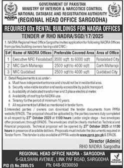 National Database & Registration Authority Sargodha Tender Notice